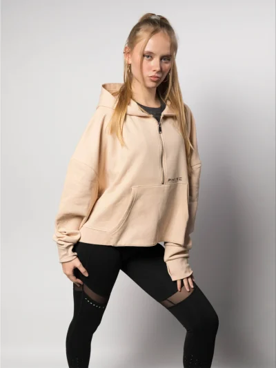 1/2 ZIP OVERSIZED HOODIE - NUDE